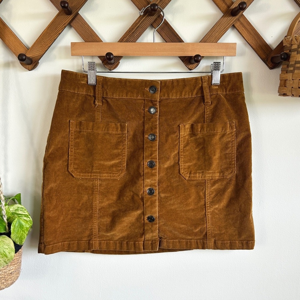 Mudd FLX Stretch Corduroy Button Front Mini Skirt Camel Brown Size 13 JM94Y500RS